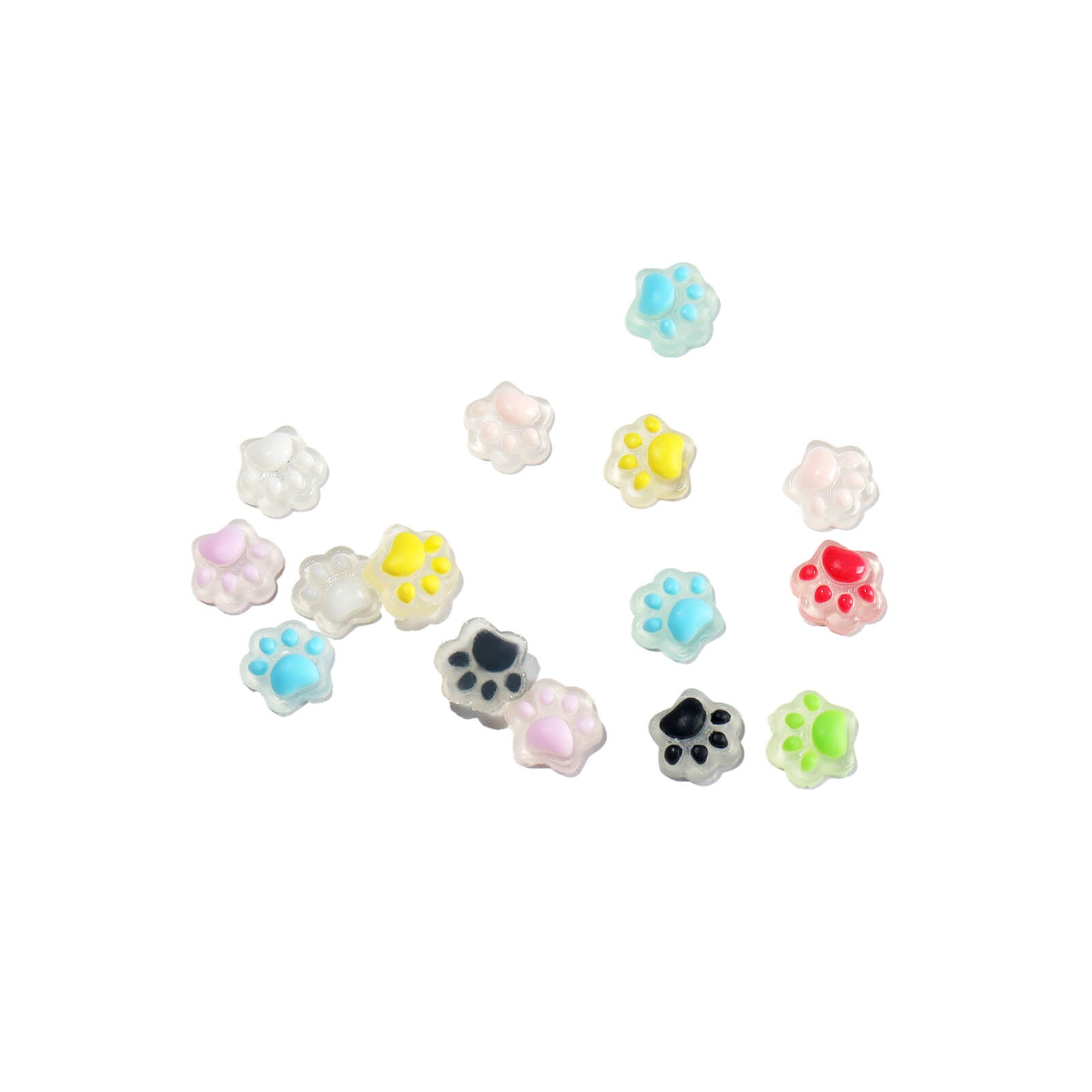 50pcs-luminous-cat-paw-glow-in-the-dark-jelly-resin-nail-charms-display