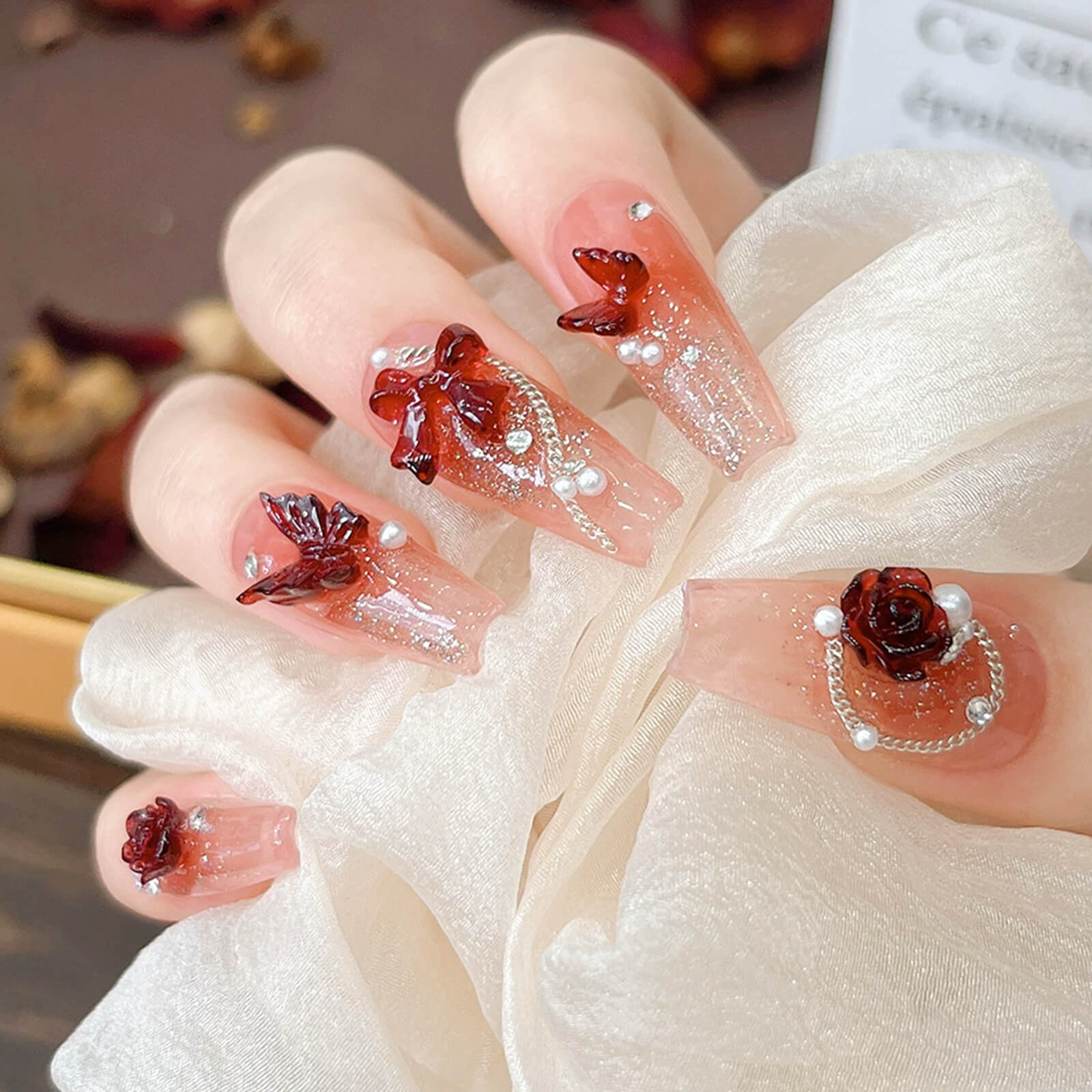 Retro-Autumn-Resin-Burgundy-Nail-Art-Charms-design