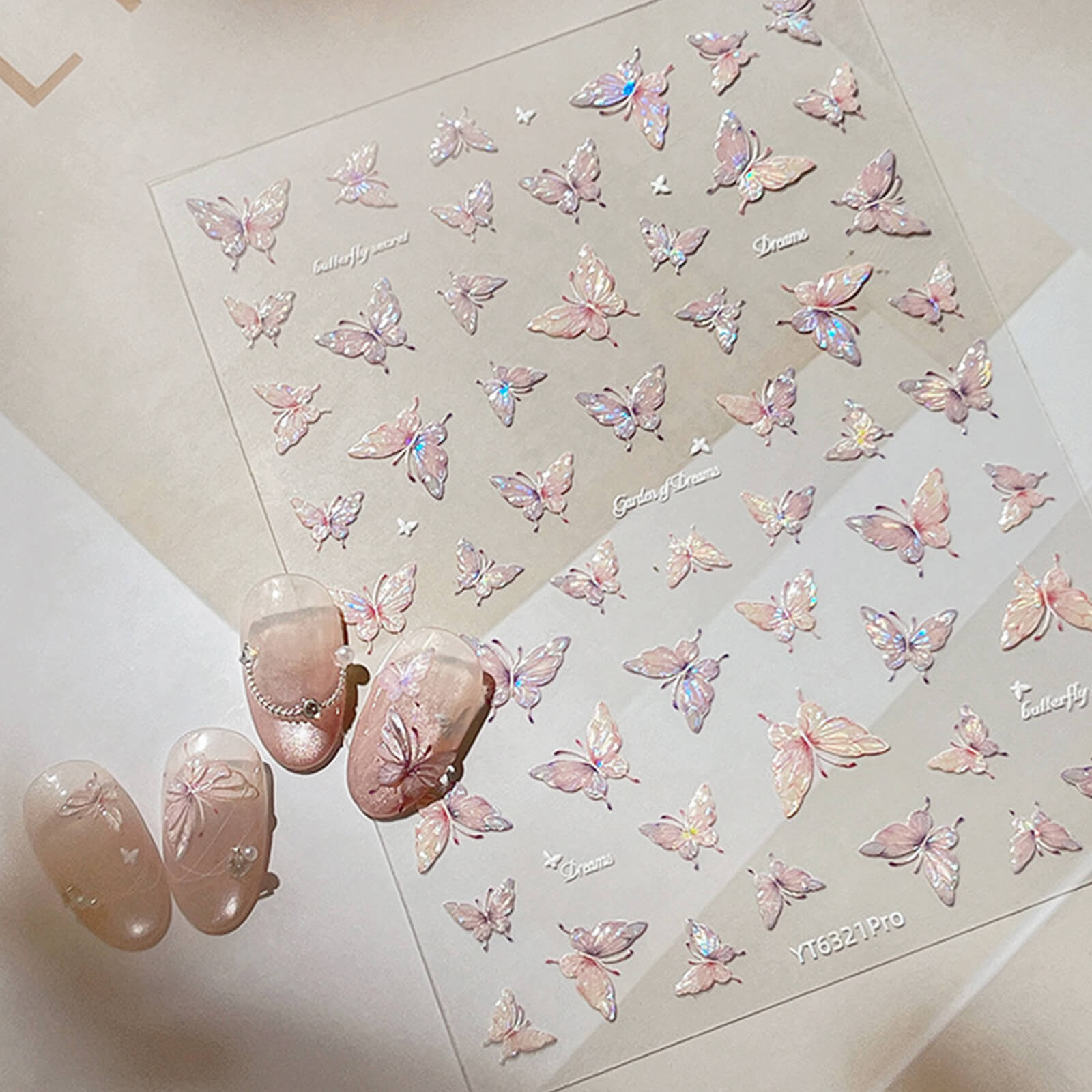 Self-adhesive-Nail-Art-Stickers-Butterfly-aurora-pink