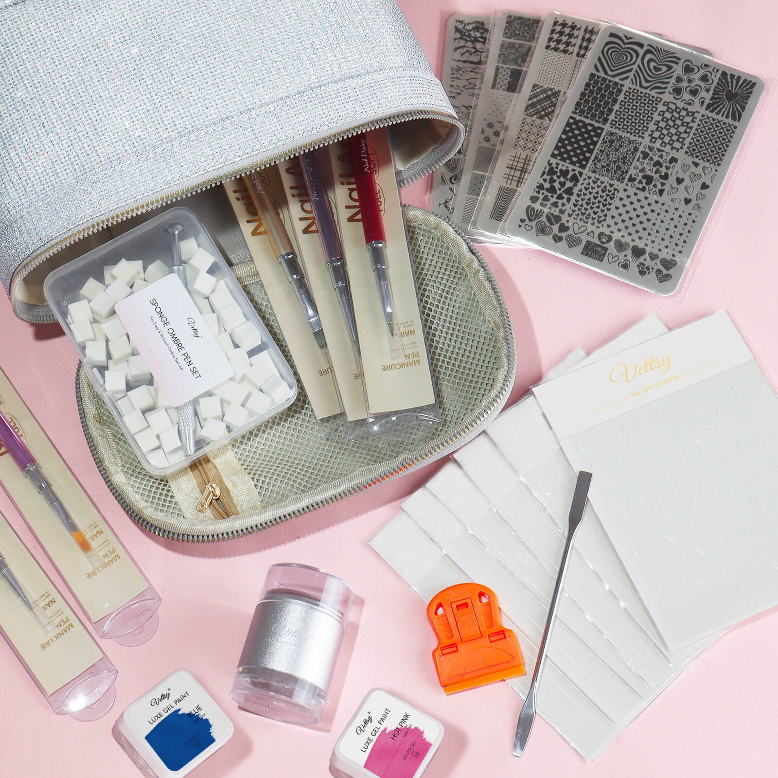 Vettsy Nail Art Stamping Plates Luxe Gel Paint Deluxe Set