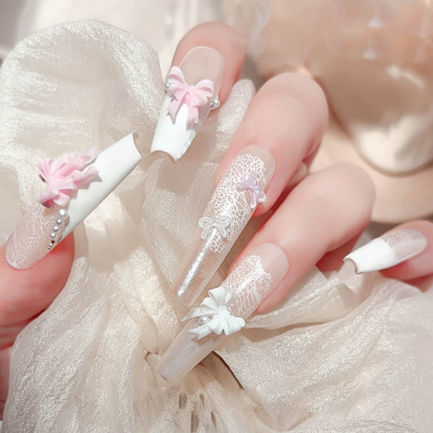 soft-3d-bow-nail-charms-cream-color-nail-design