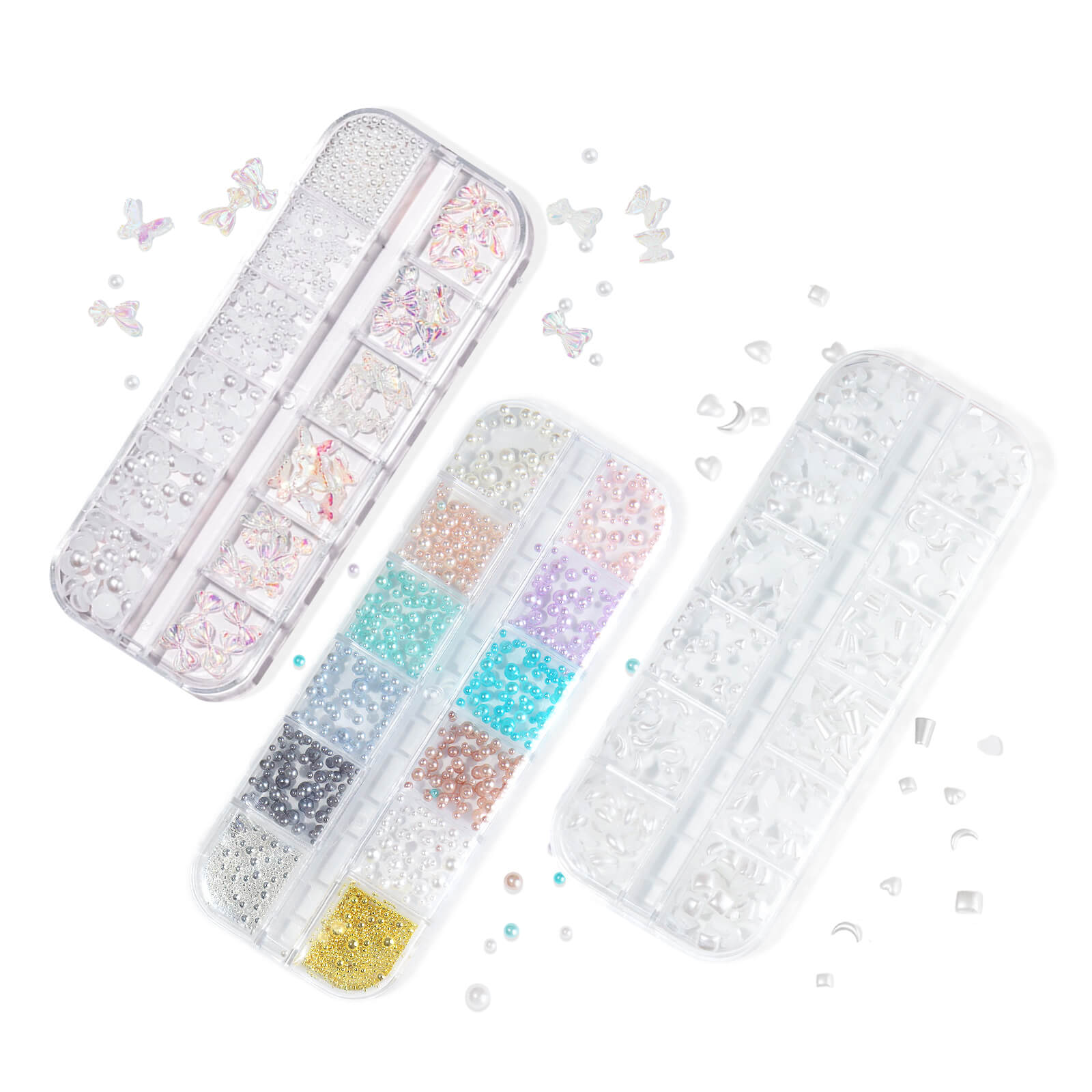 12-Grid Nail Art Pearl Set–Aurora, Macaron & Irregular Shapes – Vettsy