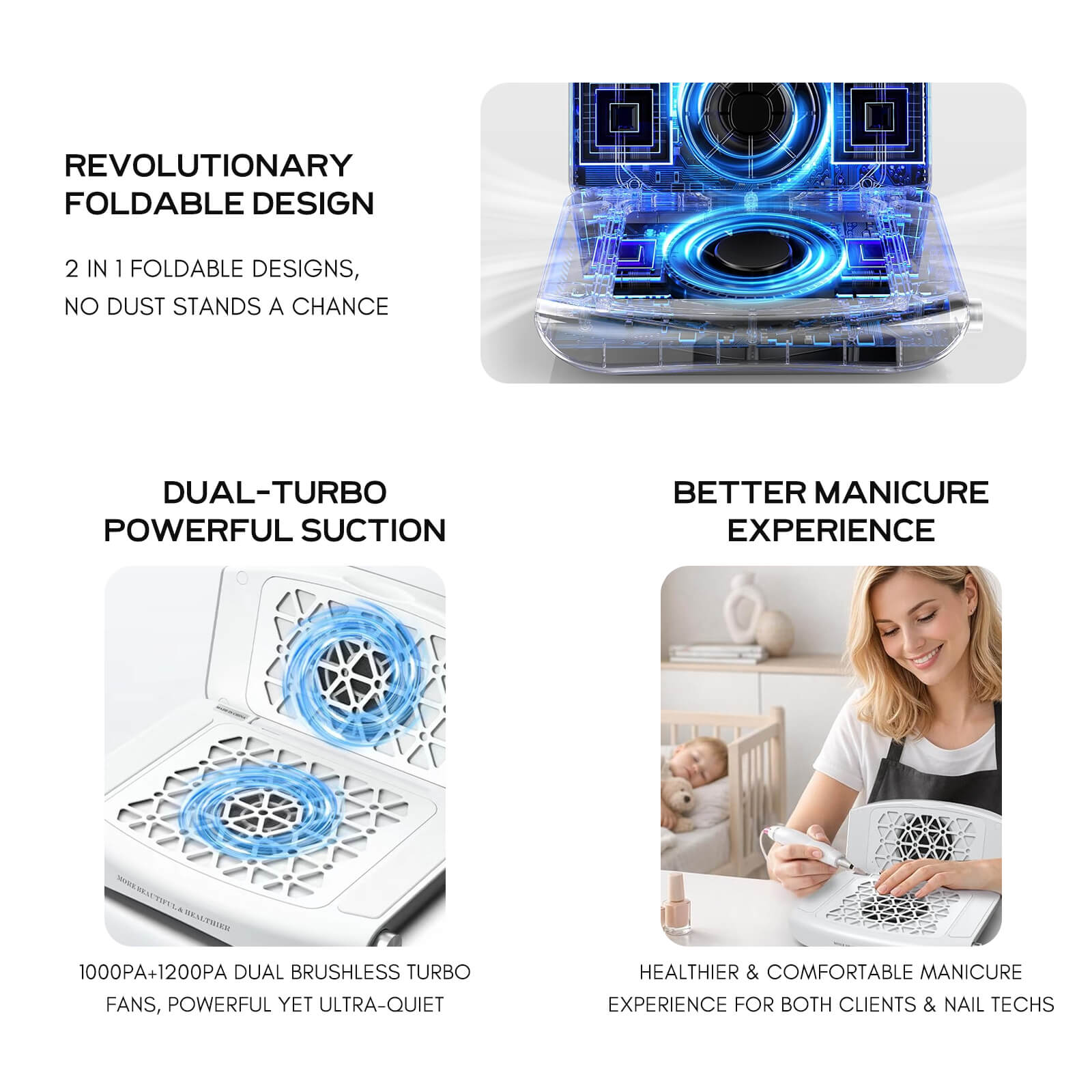 2 in 1 Foldable Nail Dust Collector for Salon & Home DIY | Vettsy