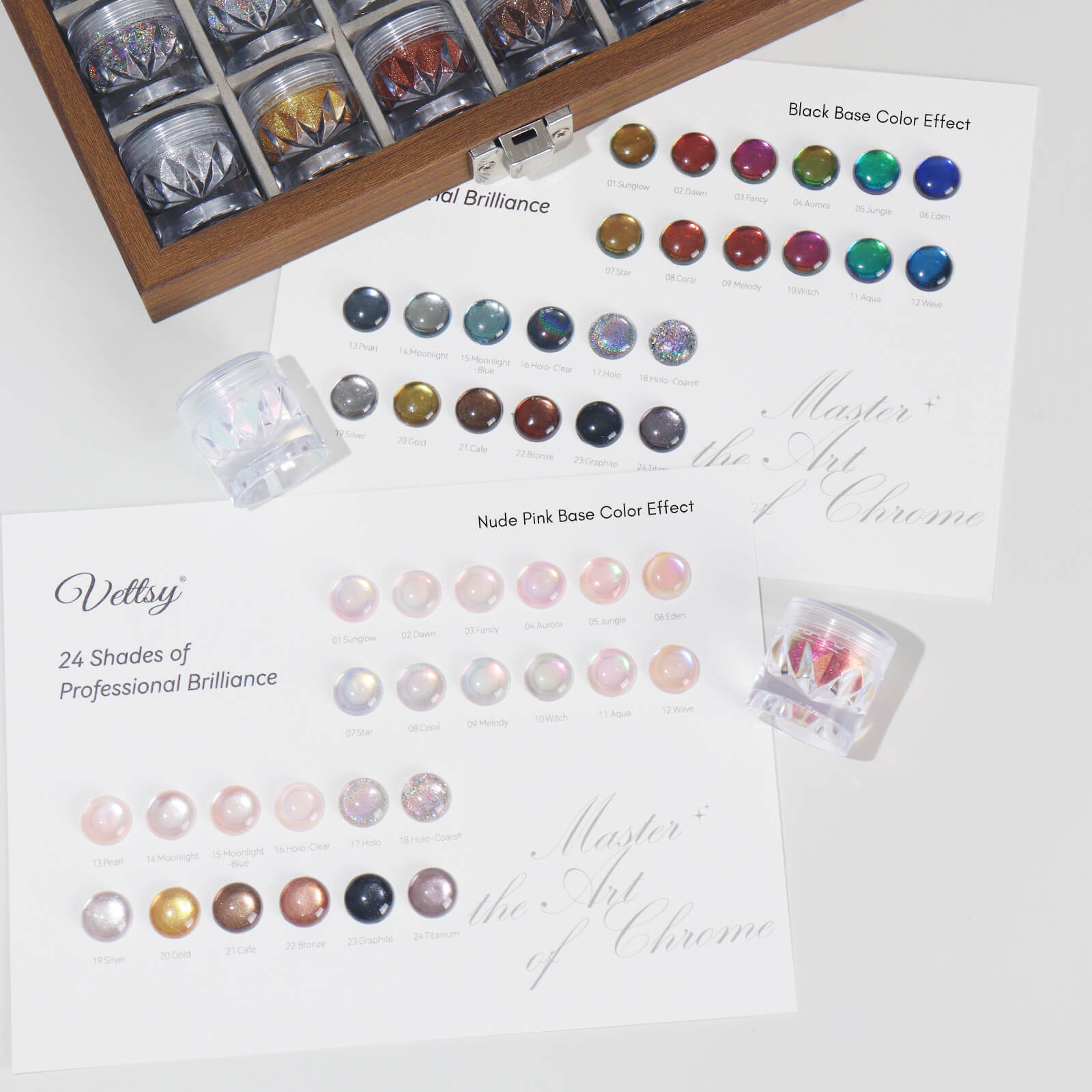 Vettsy 24 Colors Nail Chrome Powder Pro Set