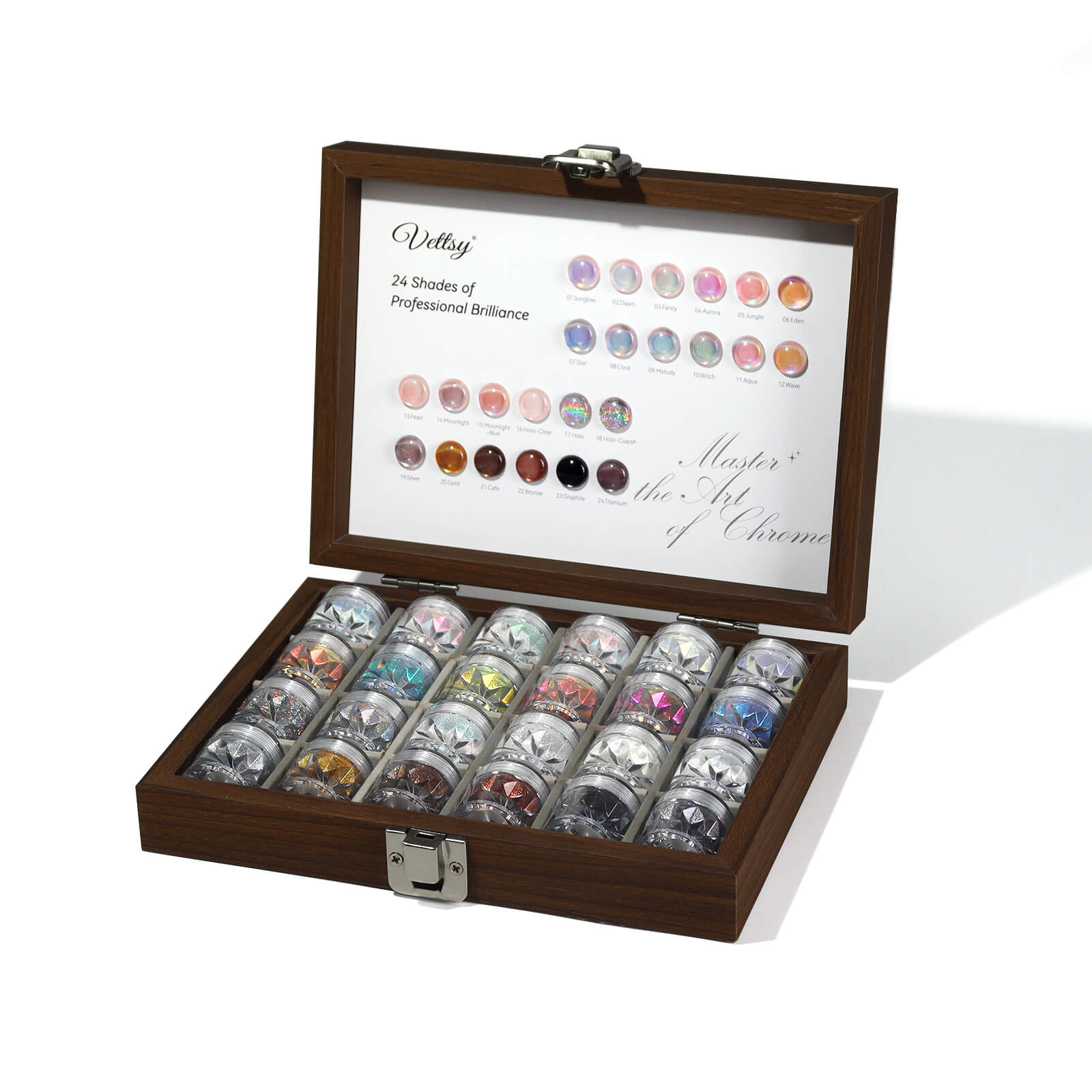 マルチクローム ラメ プレスドアイシャドウ 10色セット Vettsy 24 Colors Nail Chrome Powder Pro Set