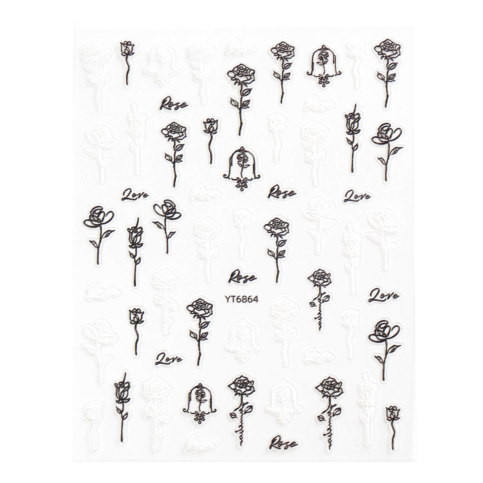 5D-Self-adhesive-Nail-Art-Stickers-black-white-Rose
