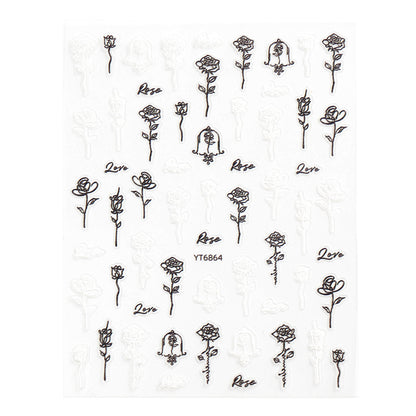 5D-Self-adhesive-Nail-Art-Stickers-black-white-Rose
