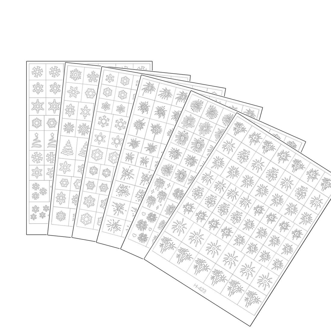 Firework & Snowflake-Nail-Art-Sticker-6pcs-Set-Hollow