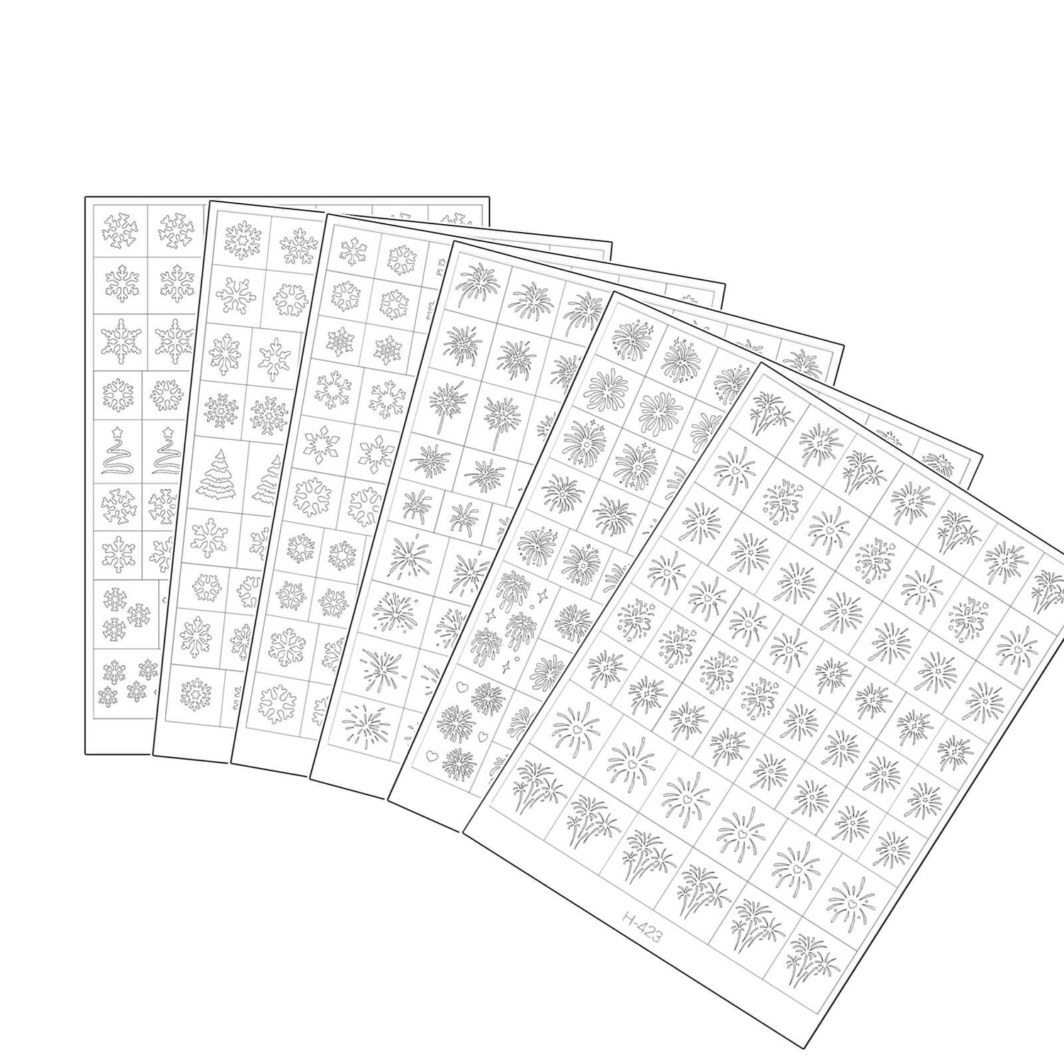 Firework &amp; Snowflake-Nail-Art-Sticker-6pcs-Set-Hollow 