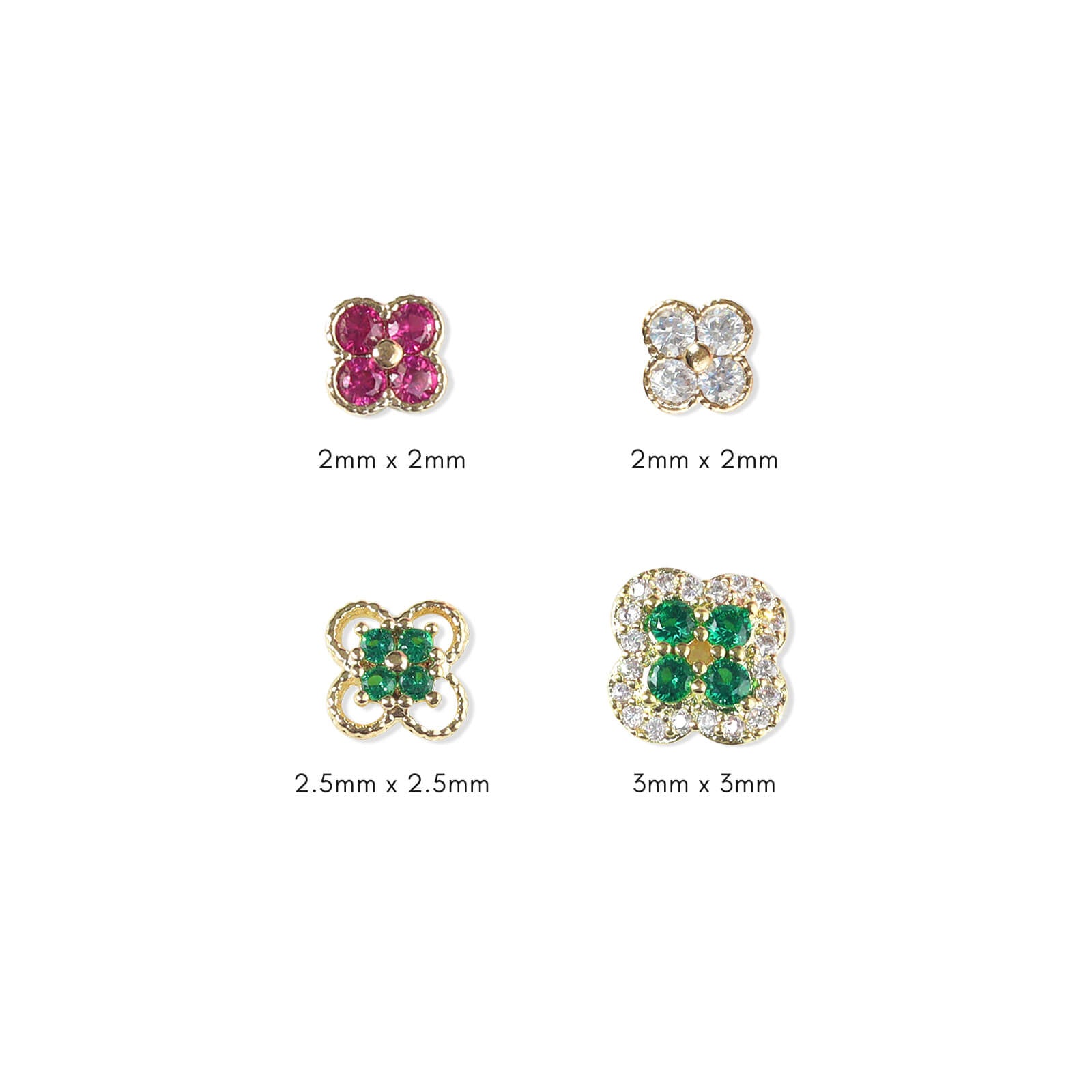 Luxury Zircon Four-Leaf Clover Nail Charms (Gold Base)–Emerald