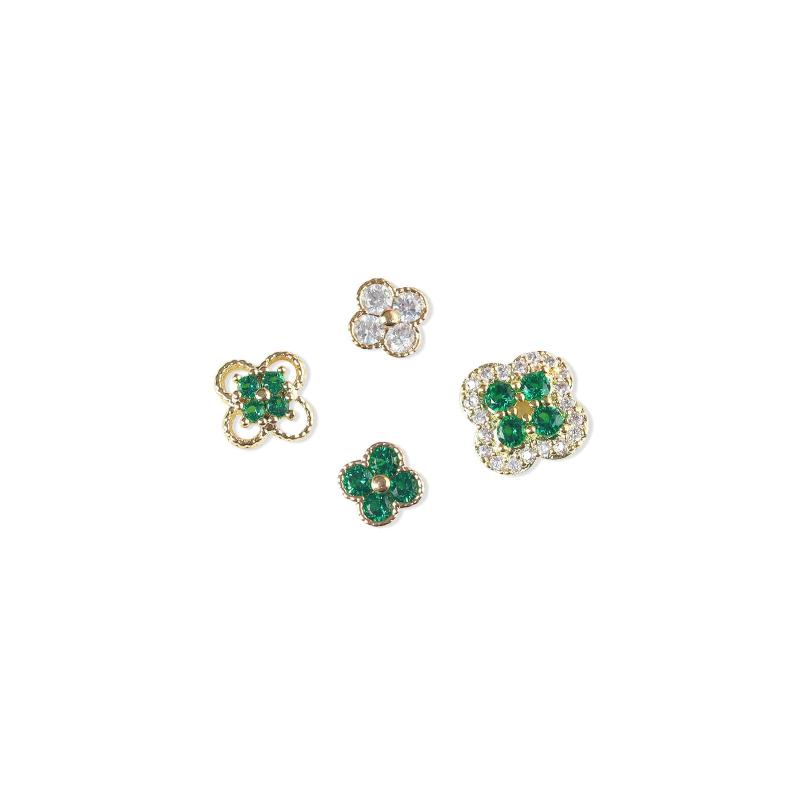 Luxury Zircon Four-Leaf Clover Nail Charms (Gold Base)–Emerald
