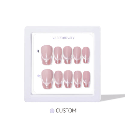 Glazed-French-chrome-cat-eye-press-on-nails-CUSTOM
