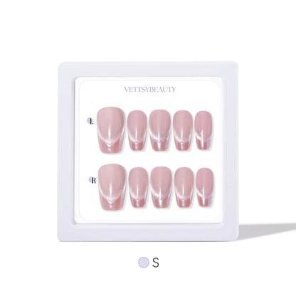 Glazed-French-chrome-cat-eye-press-on-nails-S