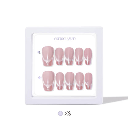 Glazed-French-chrome-cat-eye-press-on-nails-XS