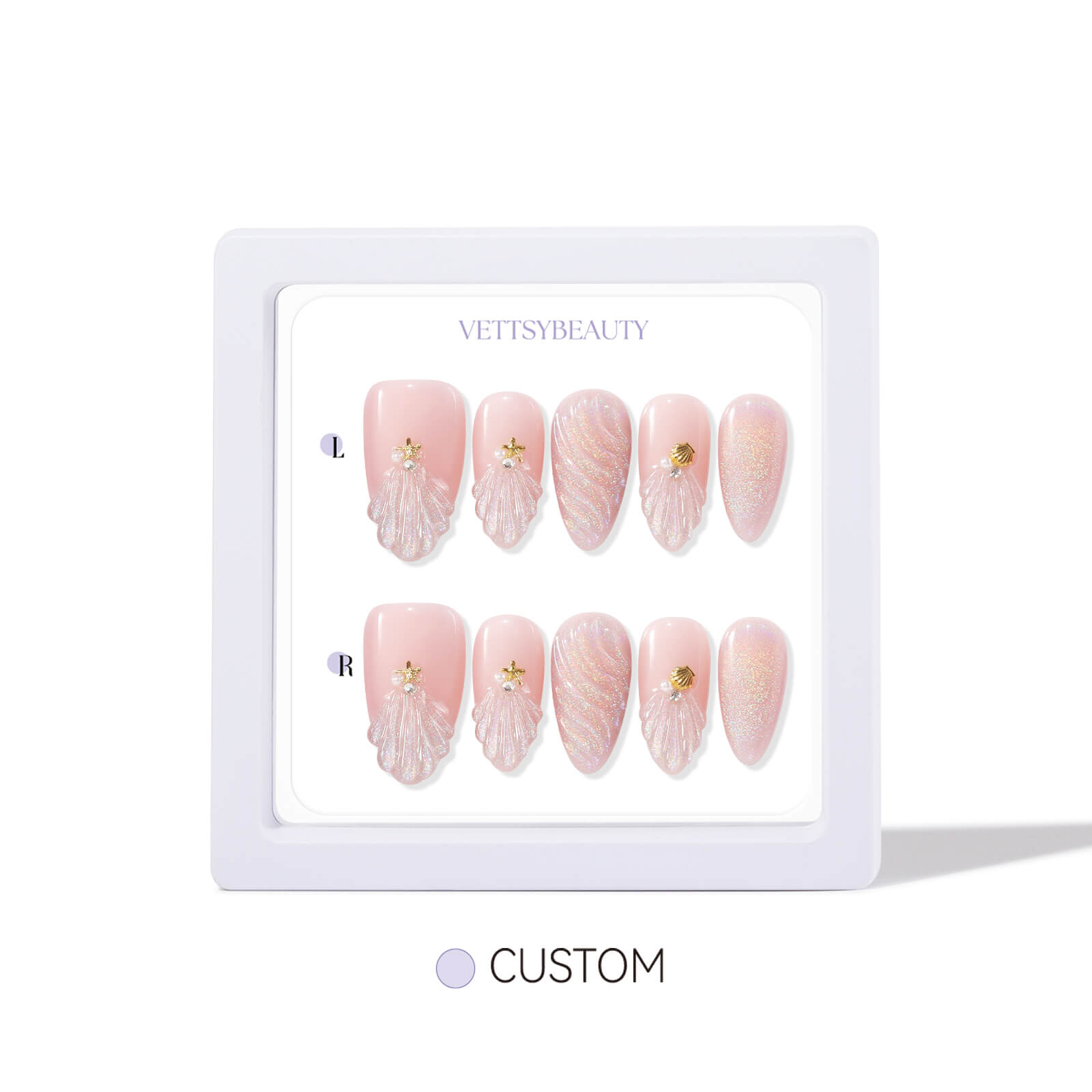 Holo-shell-cat-eye-press-on-nails-set-custom