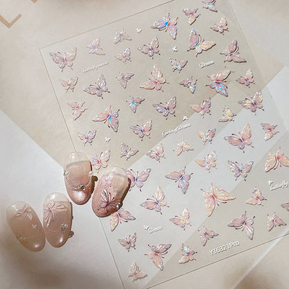 Self-adhesive-Nail-Art-Stickers-Butterfly-aurora-pink