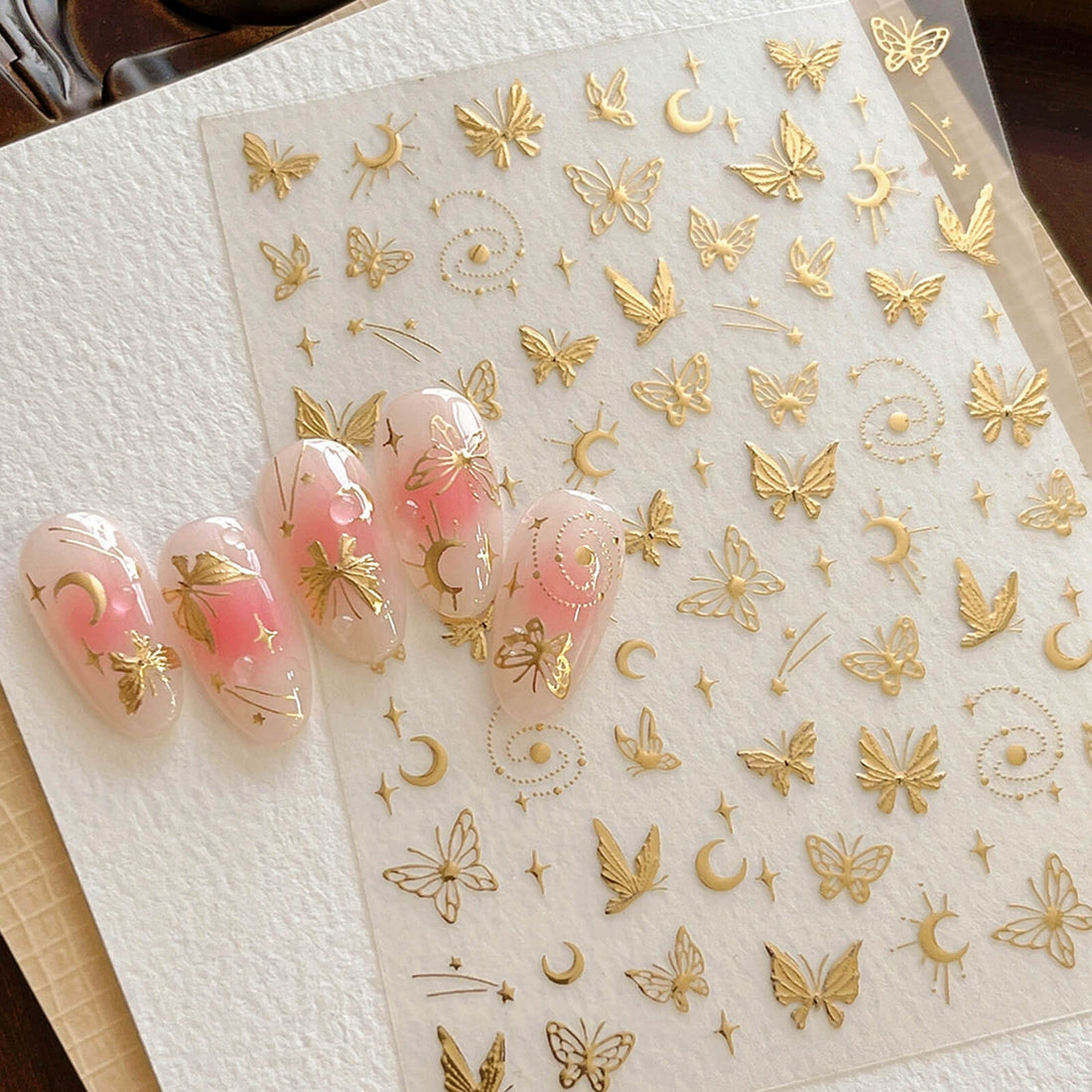 Self-adhesive-Nail-Art-Stickers-set-Butterfly-gold-design-show
