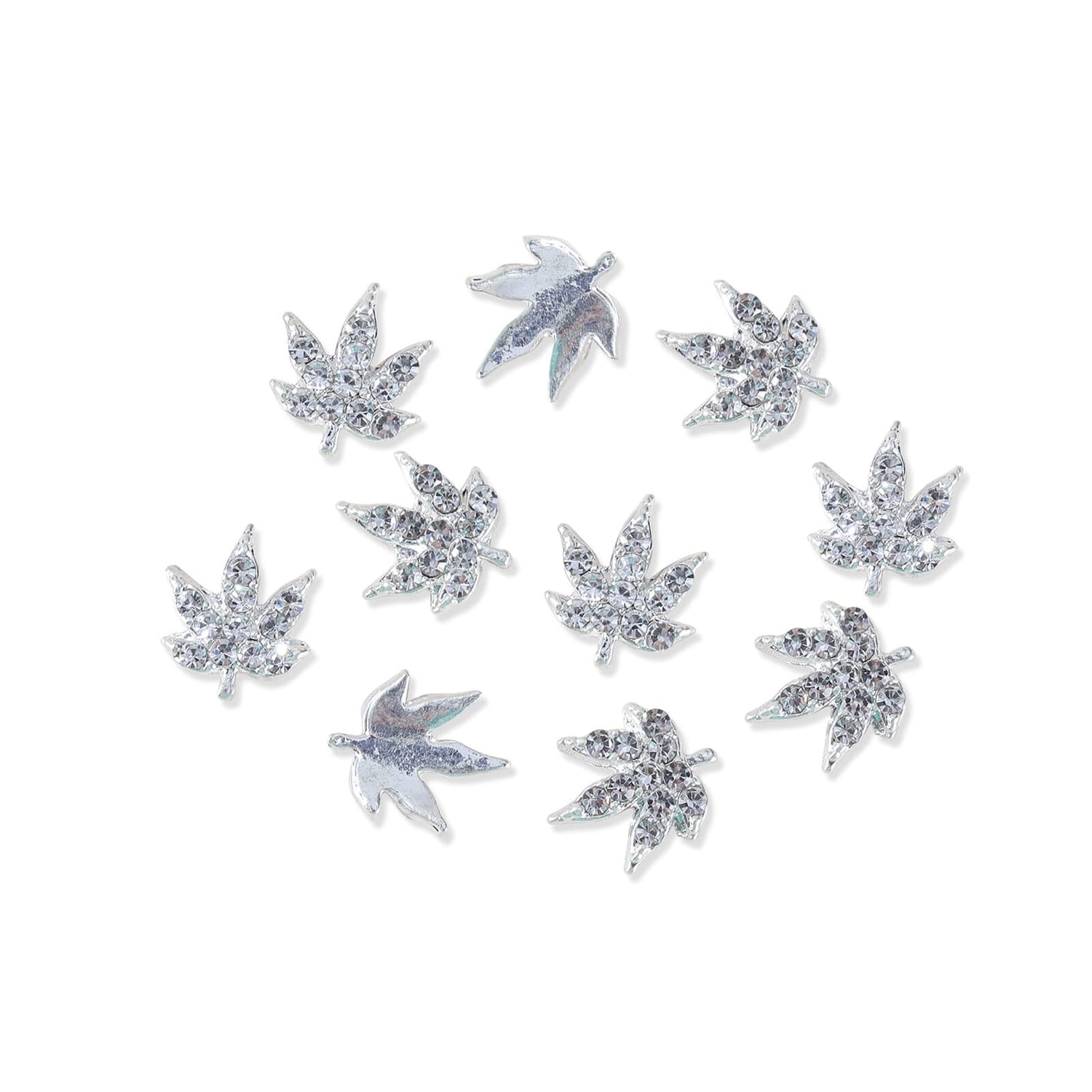 Silver-Metal-Maple-Leaf-Rhinestone-Nail-Art-charms-set