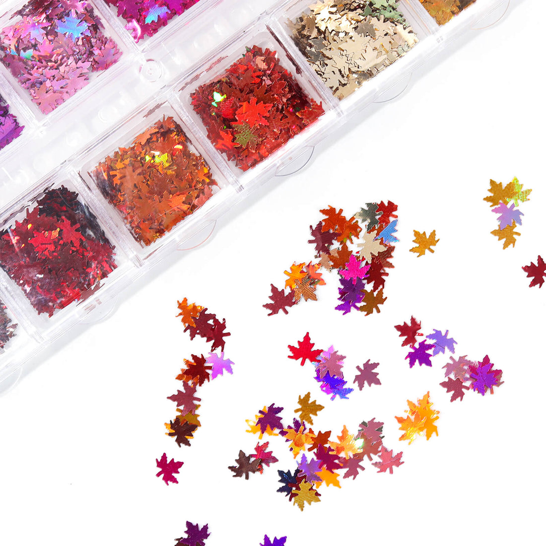     laser-nail-art-maple-leaf-glitter-bright-color-flakes-show