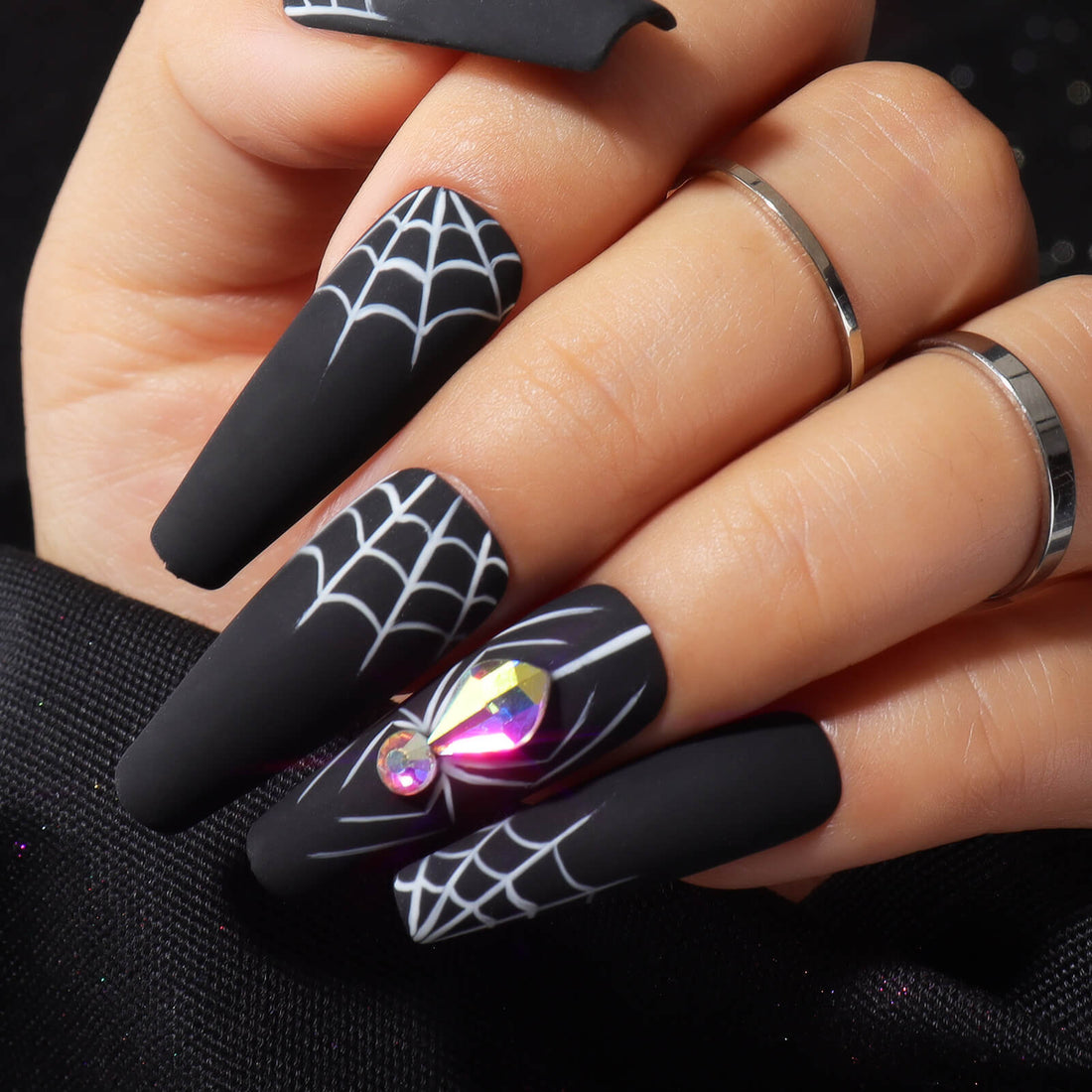 matte-black-mystery-spider-web-nails-design