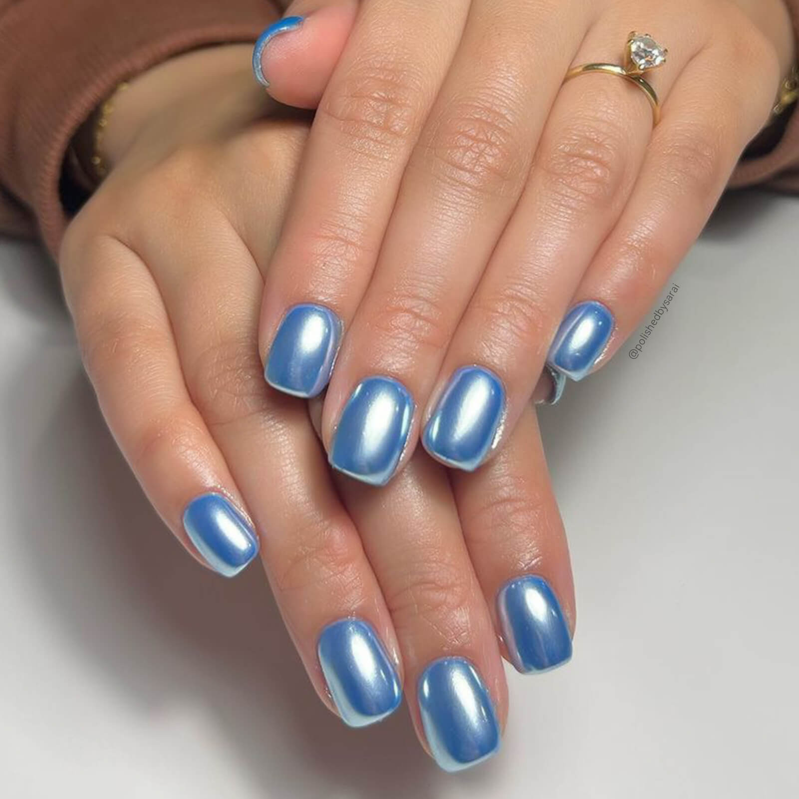 Ombre Nails: Turquoise Blue and Gold Chrome Gradient - Beauty Art by Olga