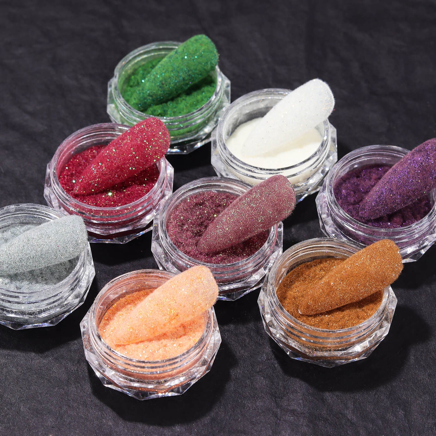 Vettsy Colorful Velvet Flocking Nail Powder 8 Colors Set White