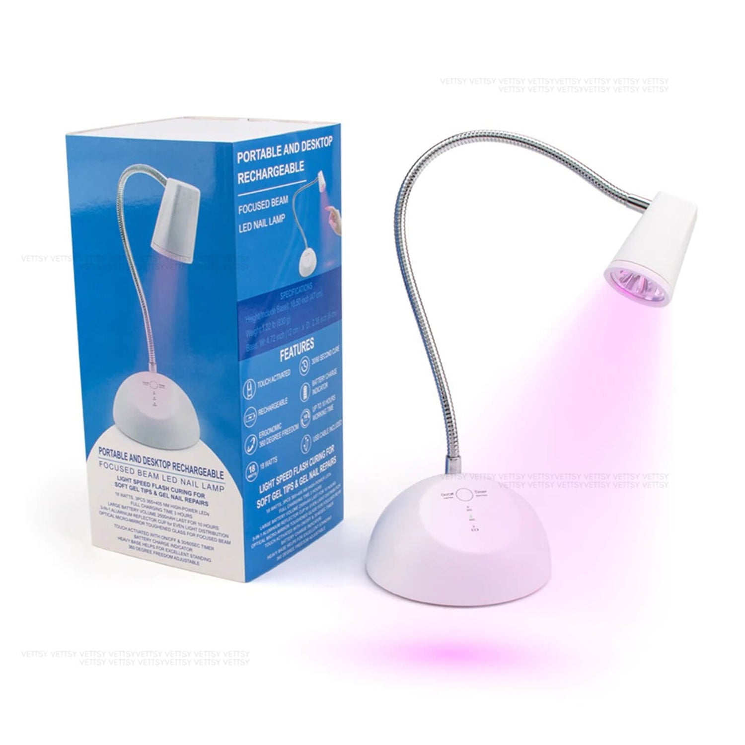 UV LED Light, 3W Flexible Gooseneck Lamp 60S Timing UV