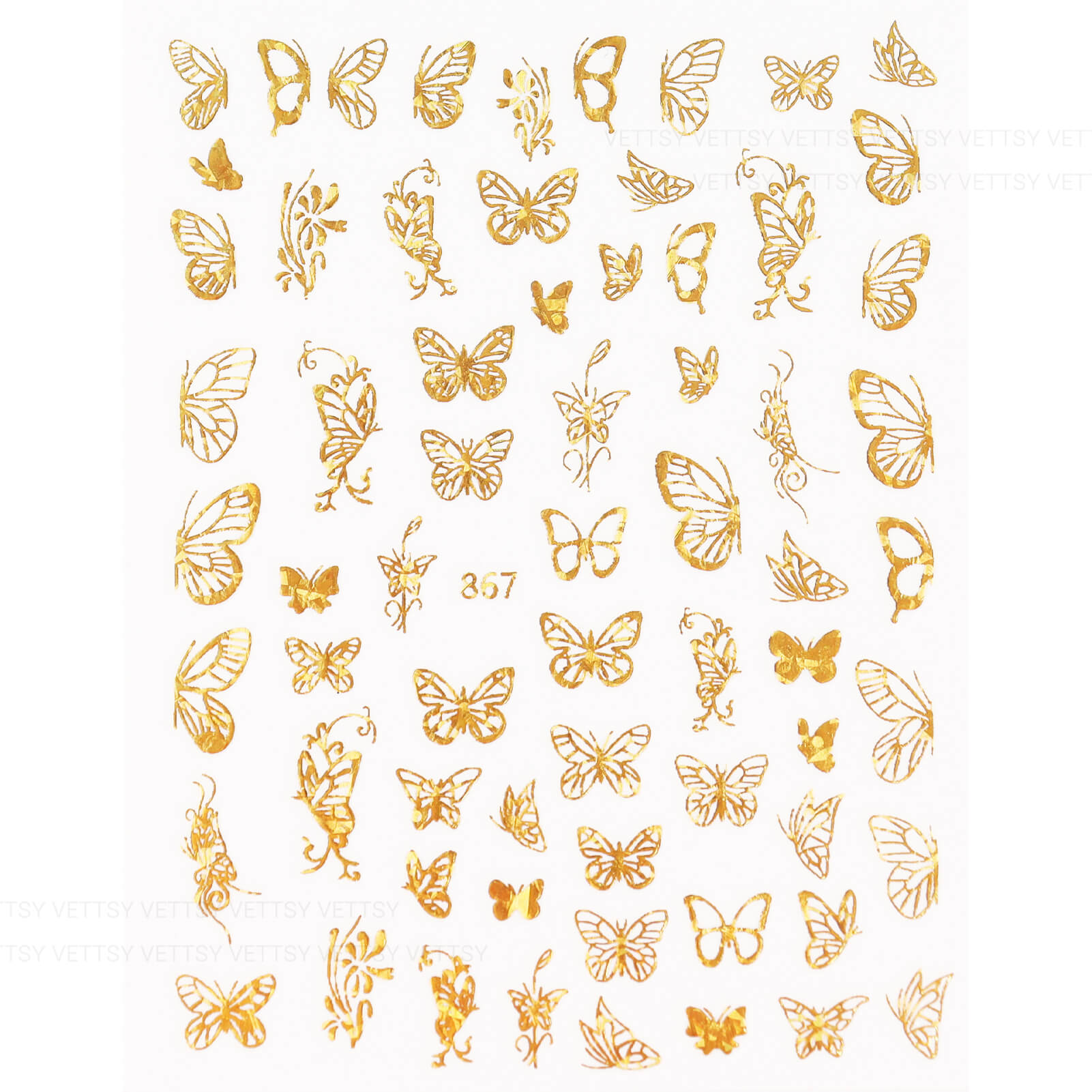 Nail Stickers-Hollow Butterfly Gold - Vettsy