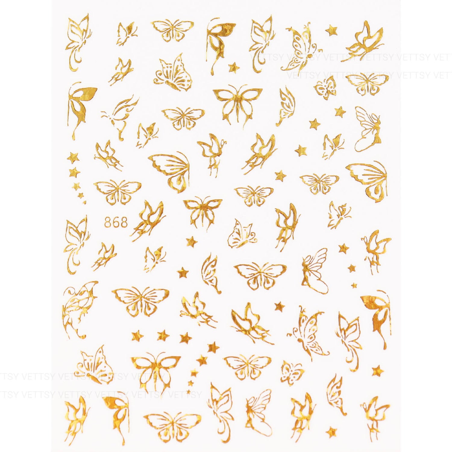 Nail Stickers-Hollow Butterfly Gold - Vettsy