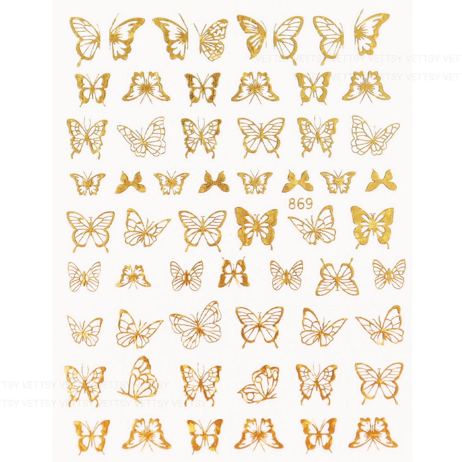 Nail Stickers-Hollow Butterfly Gold - Vettsy
