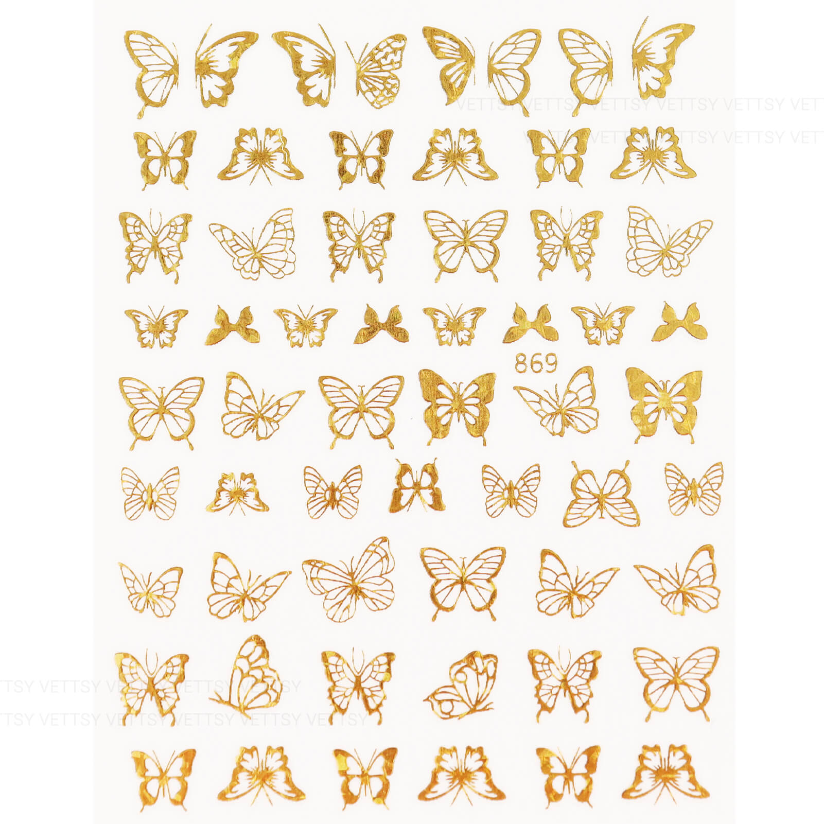 Nail Stickers-Hollow Butterfly Gold - Vettsy