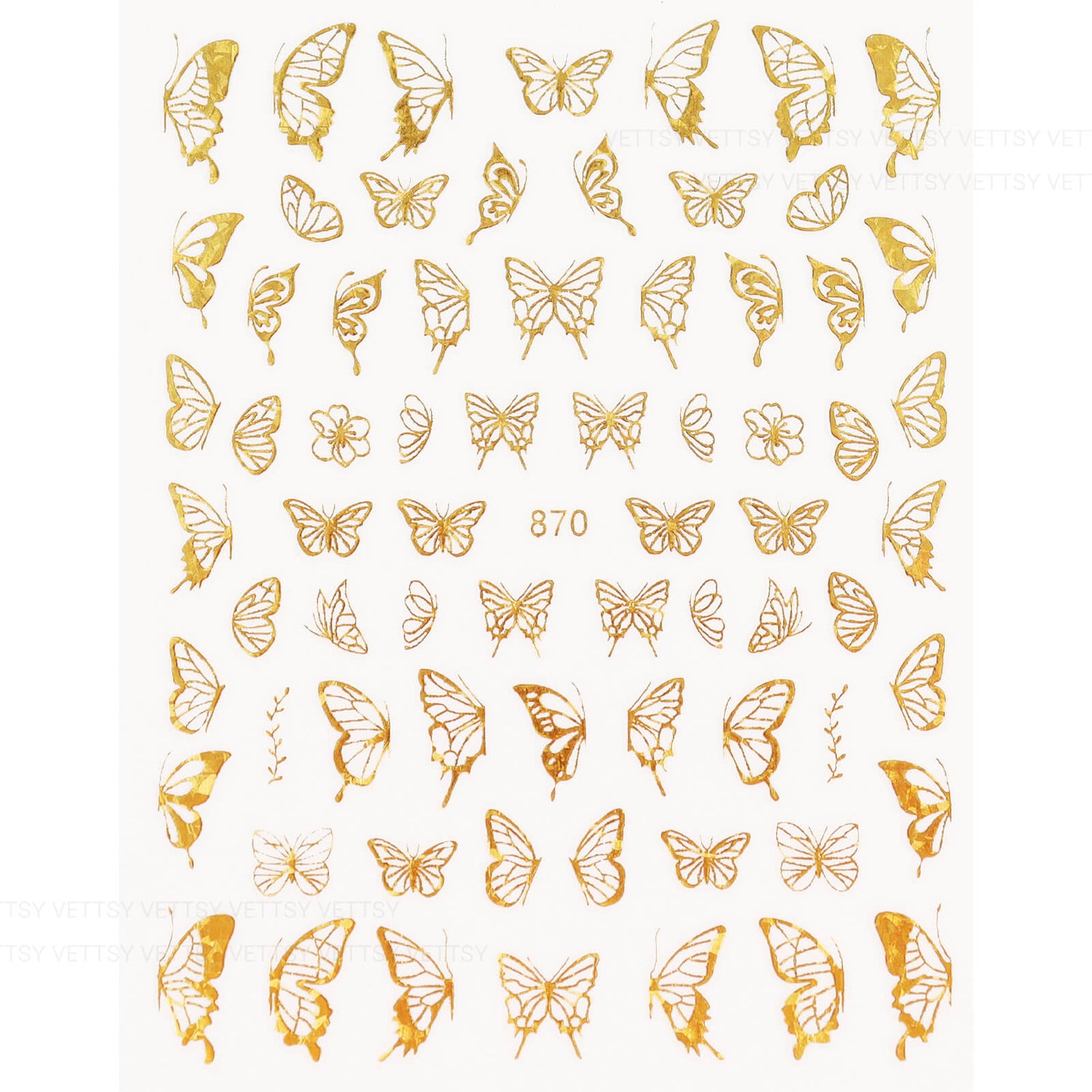Nail Stickers-Hollow Butterfly Gold - Vettsy