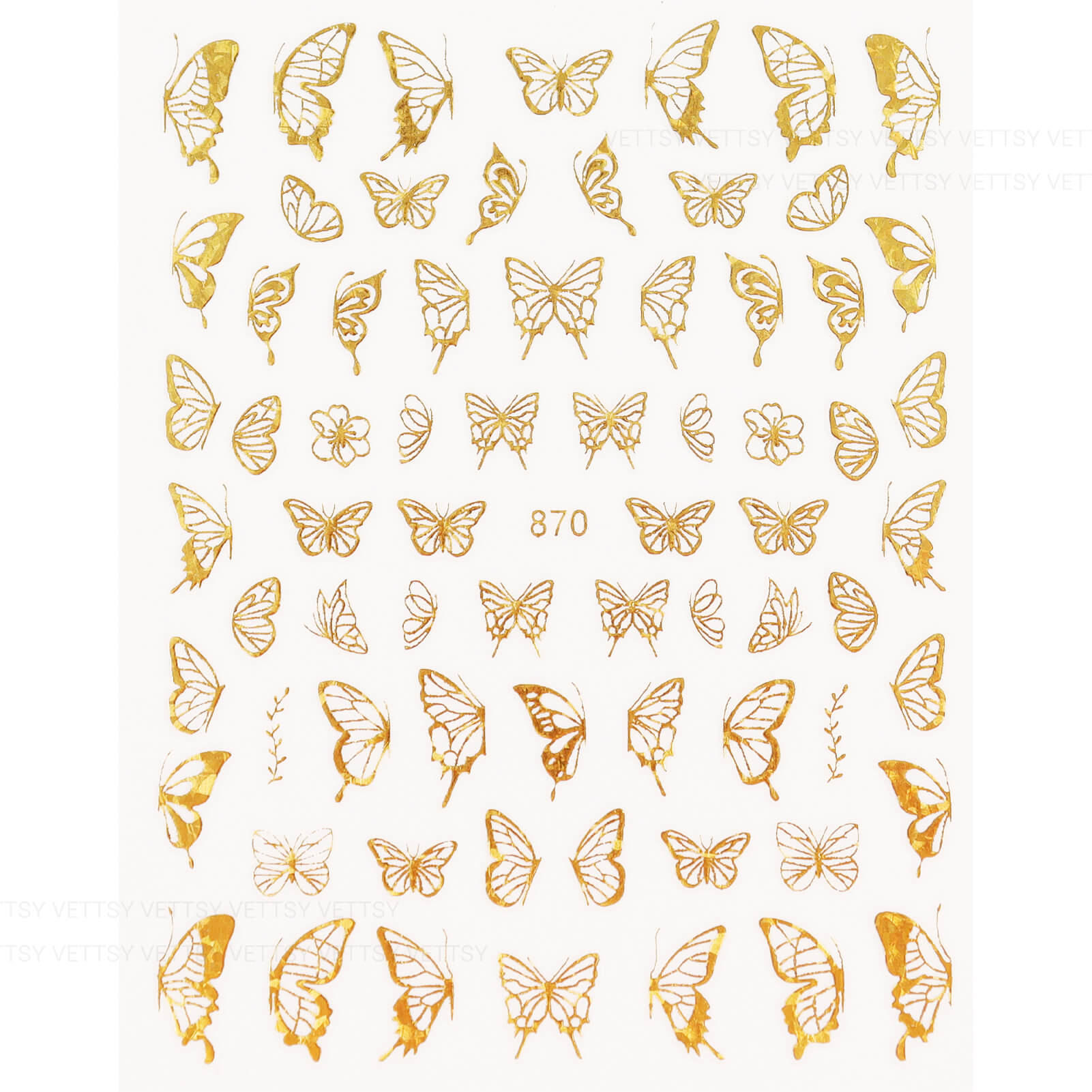 Nail Stickers-Hollow Butterfly Gold - Vettsy