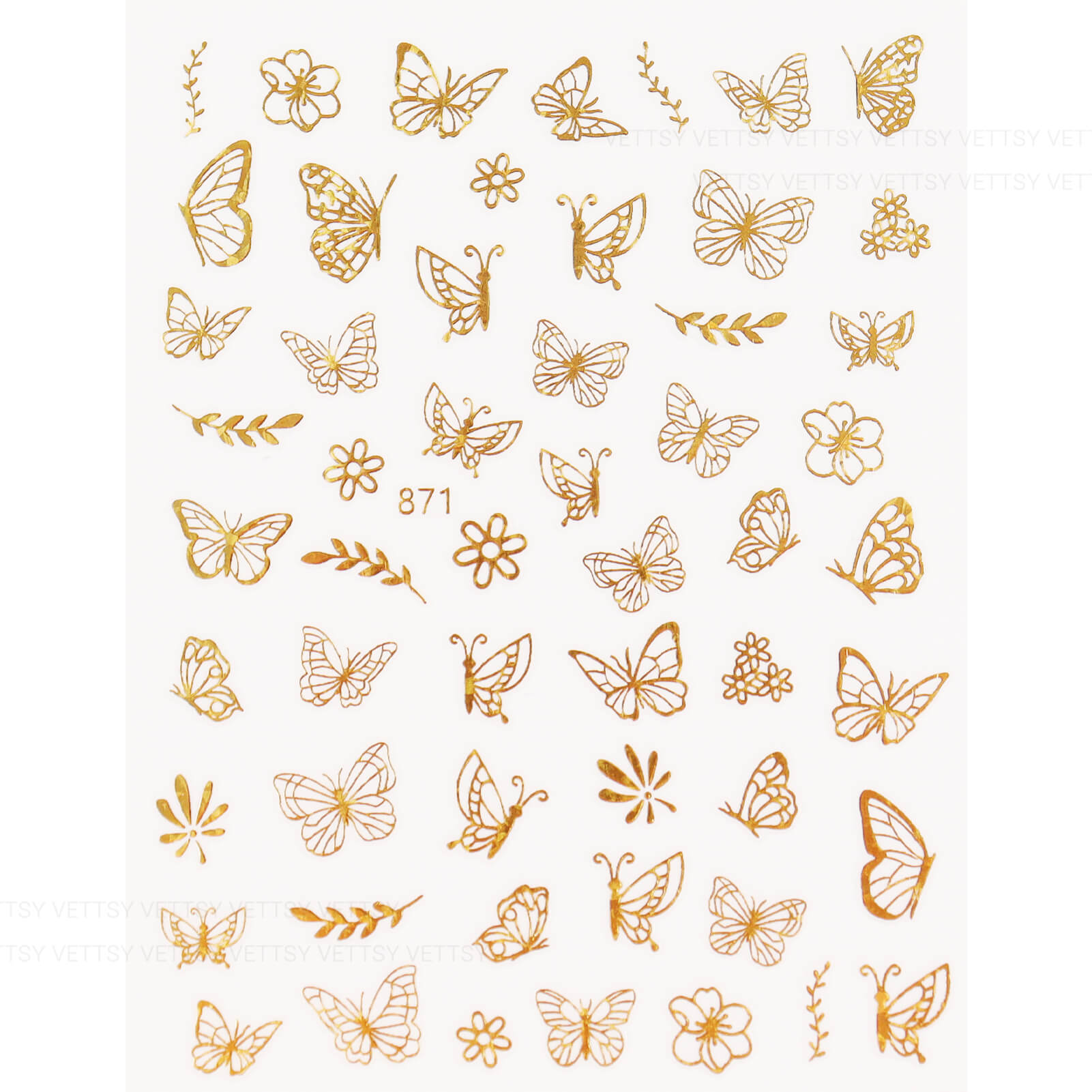 Nail Stickers-Hollow Butterfly Gold - Vettsy