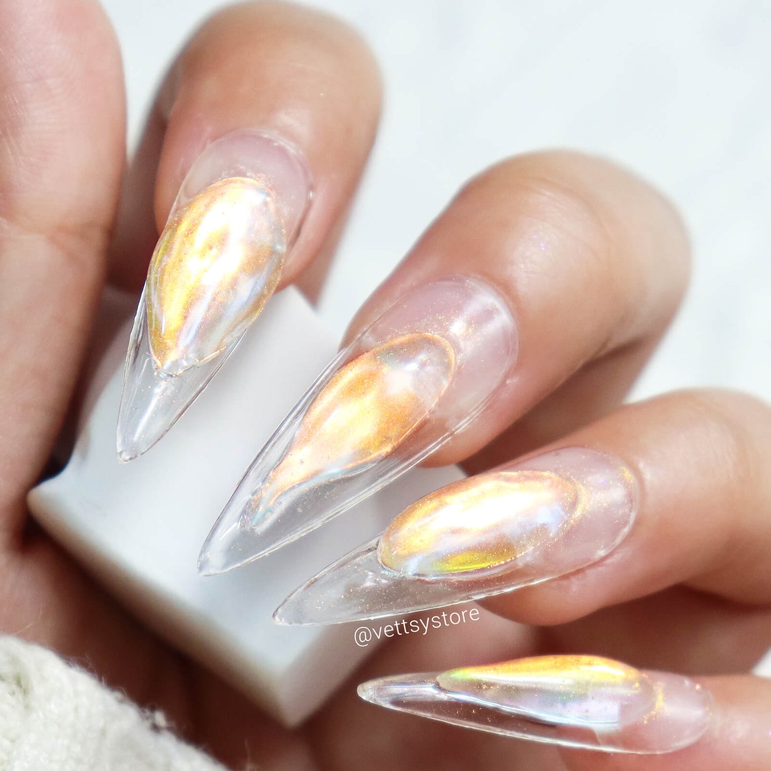 Vettsy Nail Art Chrome Powder-Gold Mirror Nails