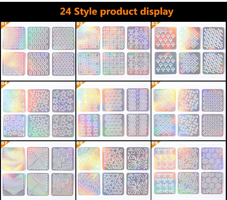 24 Sheets/set DIY Nail Art Hollow 3D Laser Stickers VT202240 - Vettsy